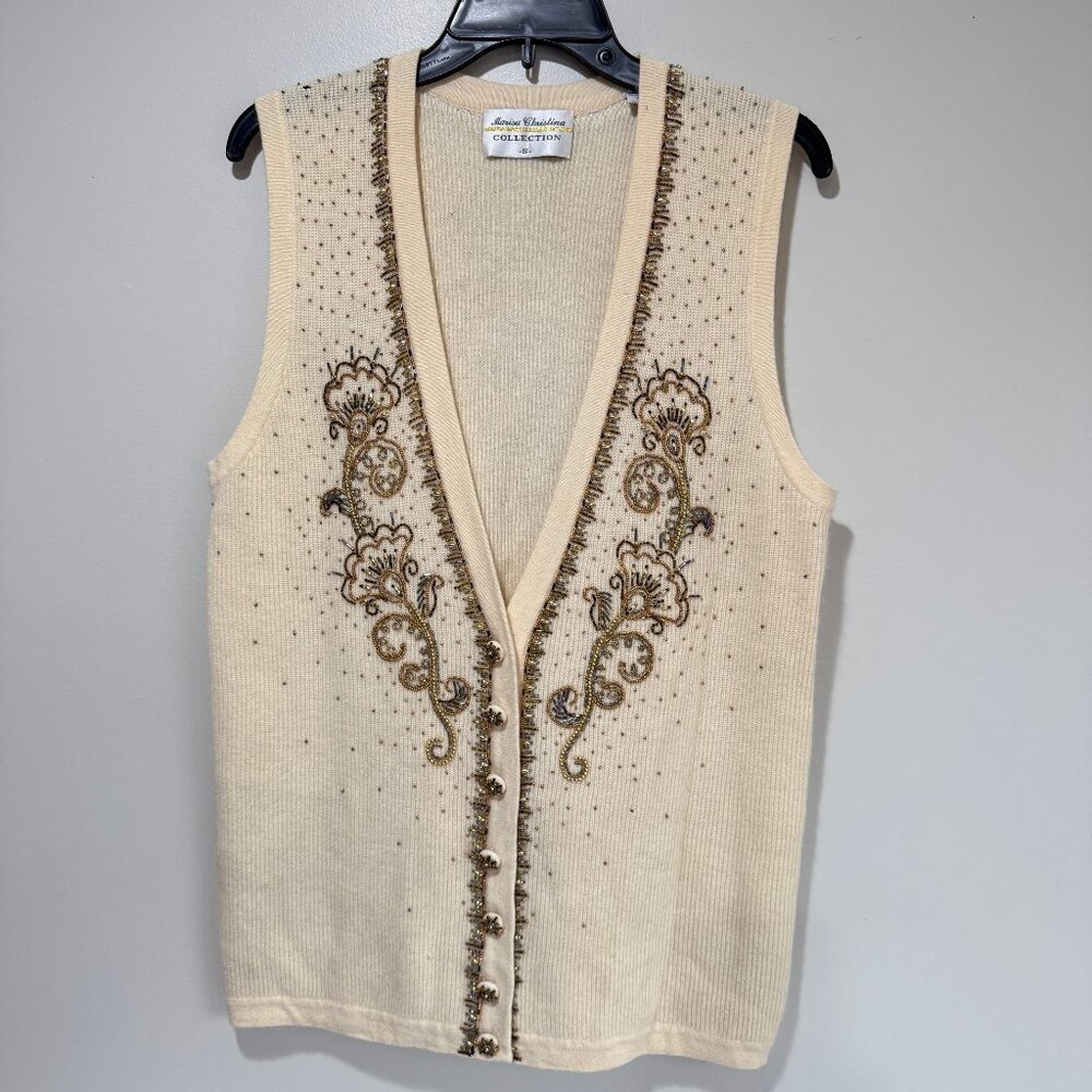 Vintage MARISA CHRISTINA COLLECTION Beaded Angora Blend Sweater Vest